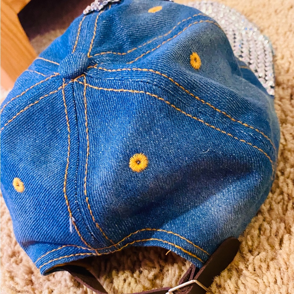 Y2k Rhinestone Distressed Denim Baseball Cap - Picture 2 of 4